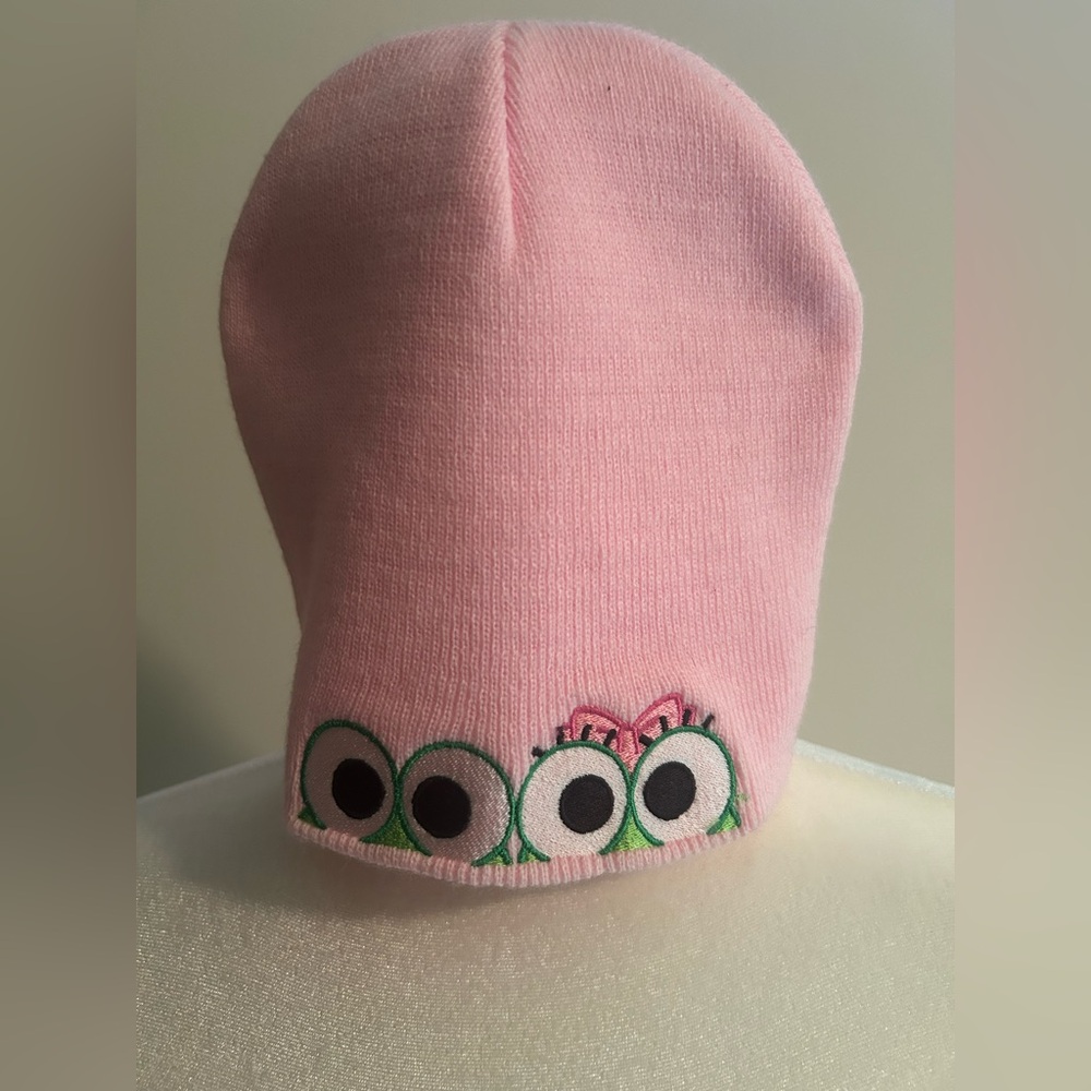 Pink Kids Beanie with Frog Embroidery